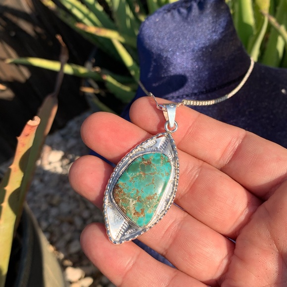 Silver Necklace with Turquoise Pendant - Picture 2 of 16